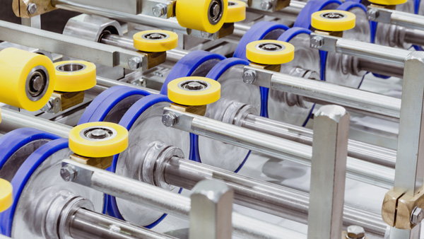 moulder yellow silicone wheels in machine use